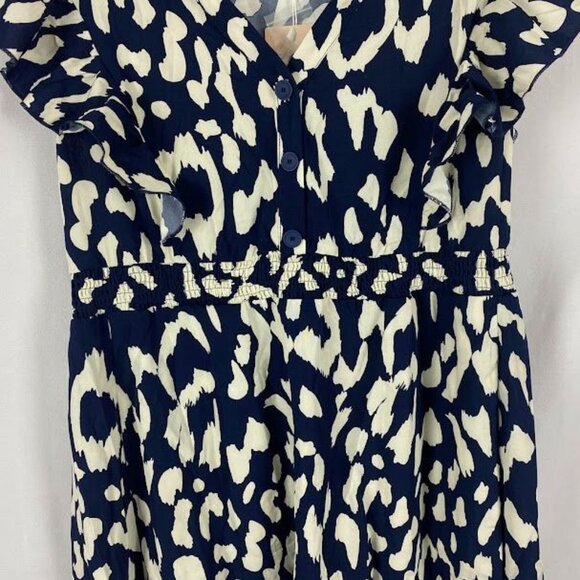 Bloom Chic NWT Notched Leopard Print Navy Cap Ruffle Sleeve Dress 14/16 - Picture 6 of 16